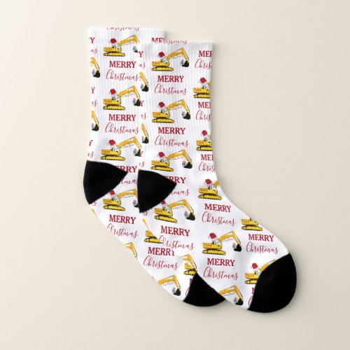 Christmas Excavator Construction Truck Socks