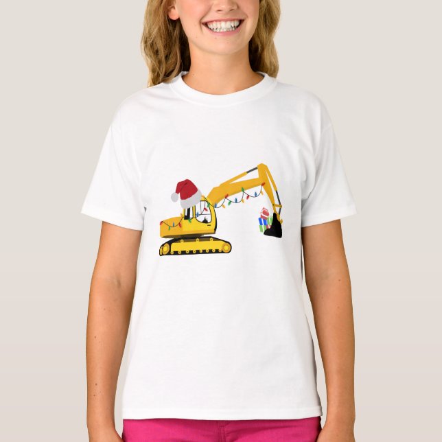 Christmas Excavator Construction Truck T-Shirt (Front)