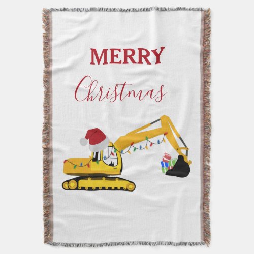 Christmas Excavator Construction Truck  Throw Blanket
