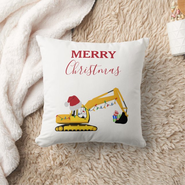 Christmas Excavator Construction Truck  Throw Pillow (Blanket)