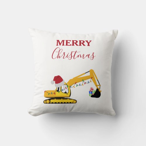 Christmas Excavator Construction Truck  Throw Pillow