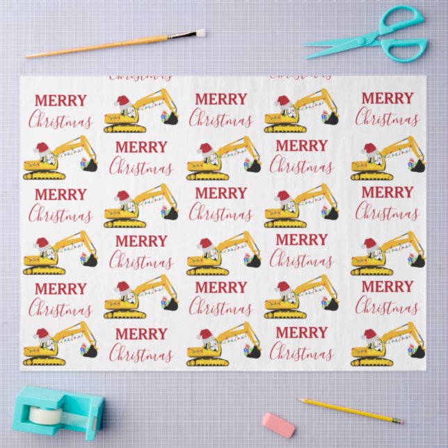 Christmas Excavator Construction Truck Tissue Paper (Craft)