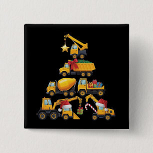 Christmas Excavator Construction Truck Tree Button