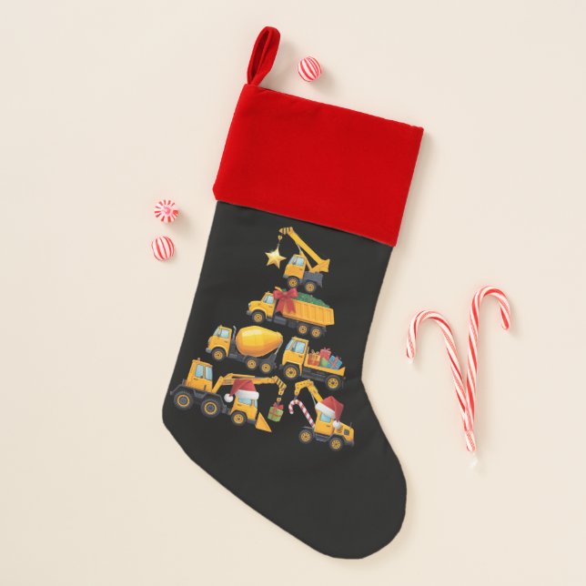 Christmas Excavator Construction Truck Tree Stocking (Front)