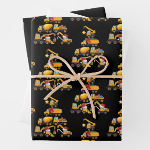 Christmas Excavator Construction Truck Tree Wrapping Paper Sheets