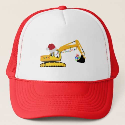 Christmas Excavator Construction Truck Trucker Hat