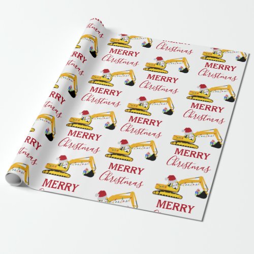 Christmas Excavator Construction Truck Wrapping Paper