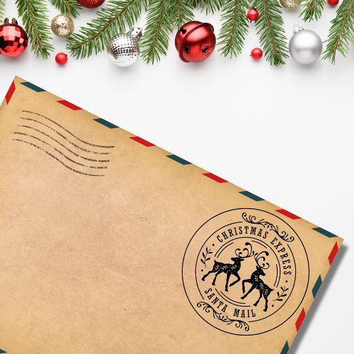 Christmas Express Santa Mail Cute Reindeer Rubber Stamp