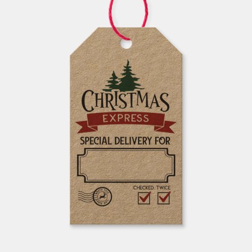Christmas Express Special Delivery Checked Twice Gift Tags