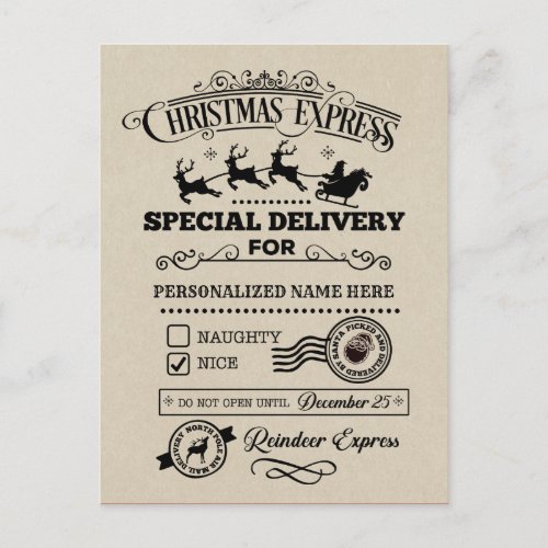 Christmas Express Special Delivery Nice List Holiday Postcard