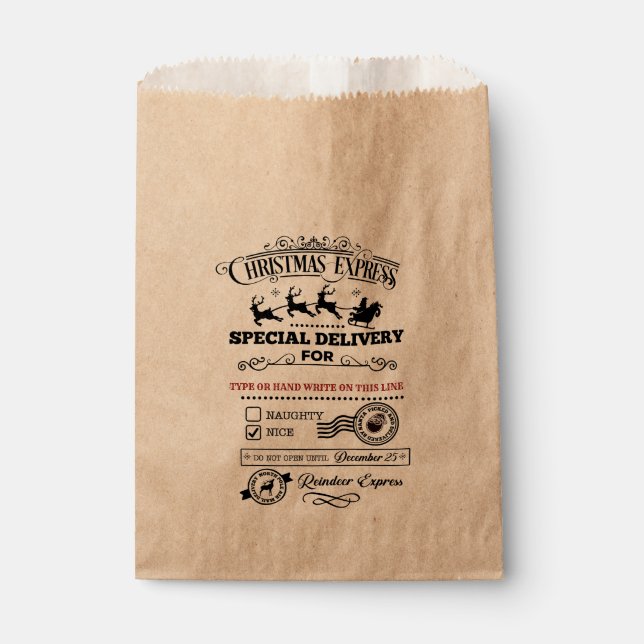 Christmas Express Special Delivery NICE Treat Favor Bag (Front)