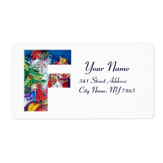 CHRISTMAS F LETTER / SANTA WITH CHRISTMAS TREE LABEL (Front)