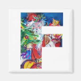 CHRISTMAS F LETTER / SANTA WITH CHRISTMAS TREE MAGNET