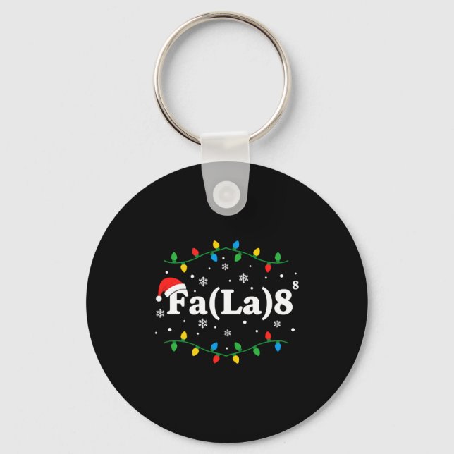 Christmas Fa(la) 8 Funny Caroling Lights Santa Hat Keychain (Front)