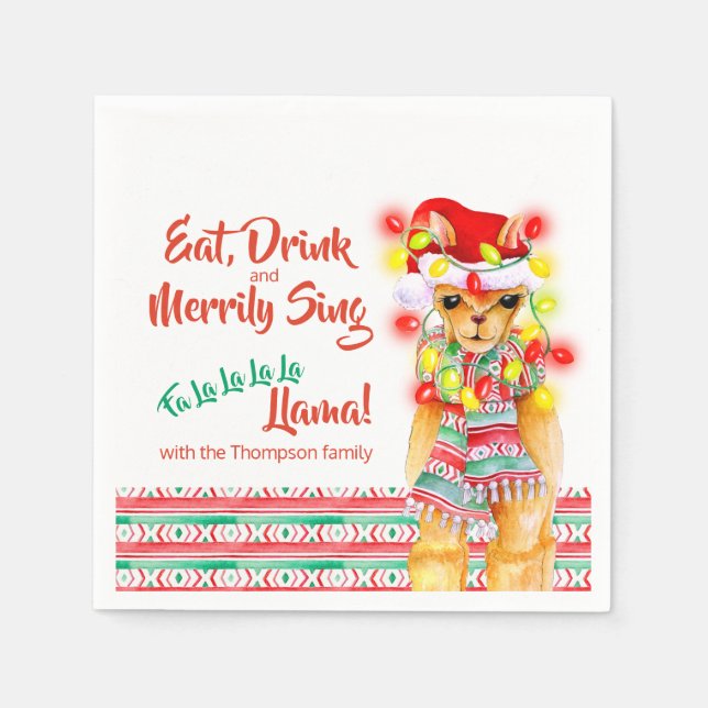 Christmas Fa La La La La Llama red green Napkins (Front)