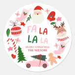 Christmas Fa La La Red and Green Classic Round Sticker