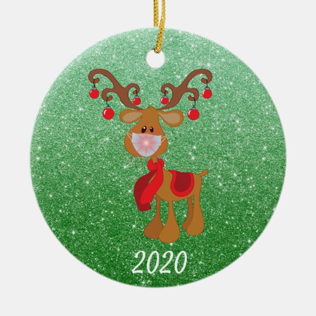 Christmas Face Mask Rudolph Reindeer 2020 Ceramic Ornament (Front)