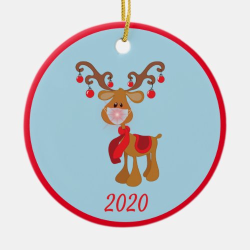 Christmas Face Mask Rudolph Reindeer 2020 Ceramic Ornament