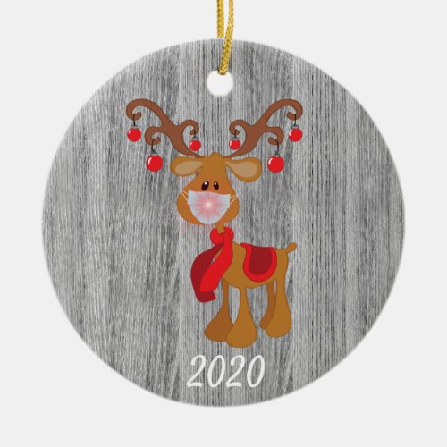 Christmas Face Mask Rudolph Reindeer 2020 Wood Ceramic Ornament
