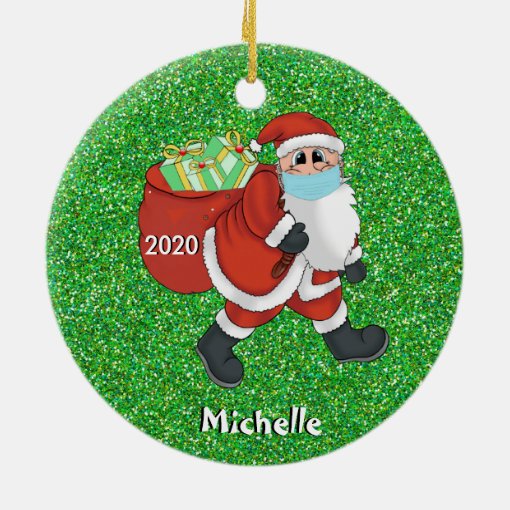 Christmas Face Mask Santa 2020 Ceramic Ornament | Zazzle