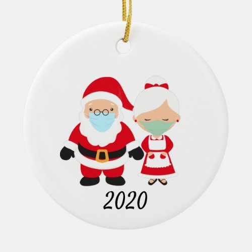 Christmas Face Mask Santa and Mrs Claus Ceramic Ornament