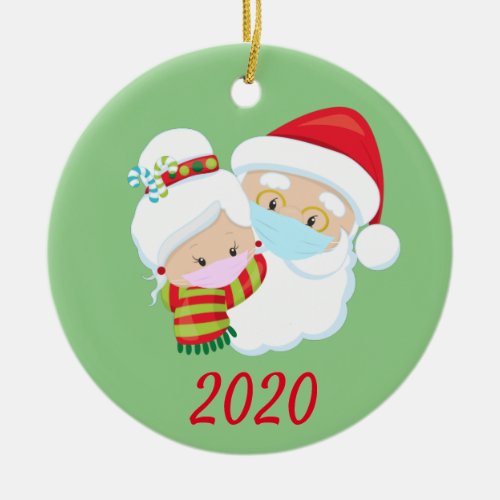 Christmas Face Mask Santa and Mrs Claus Ceramic Ornament