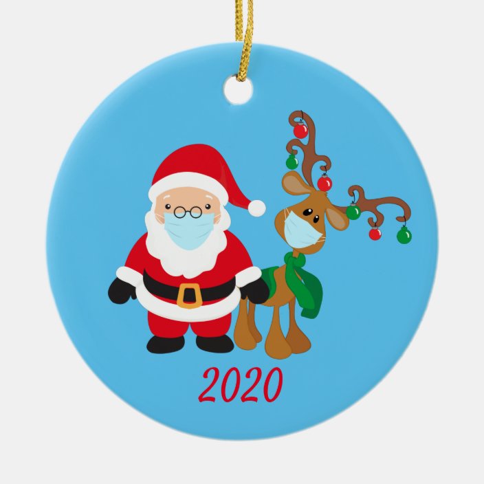 Christmas Face Mask Santa and Reindeer 2020 Ceramic Ornament | Zazzle.com