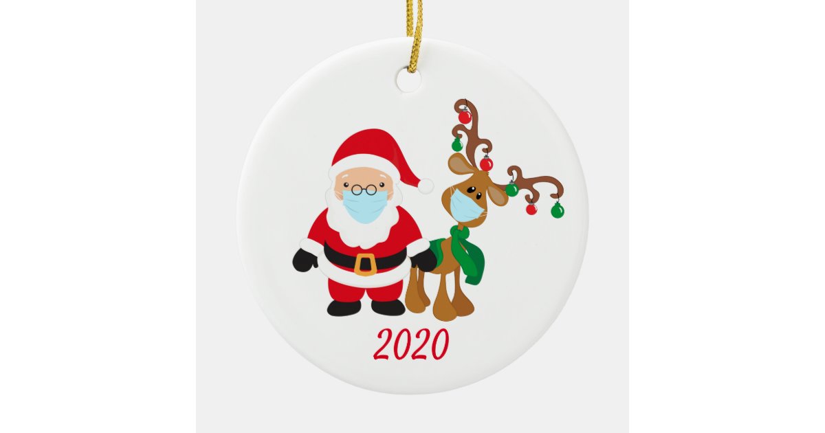 Christmas Face Mask Santa And Reindeer 2020 Ceramic Ornament Zazzle Com