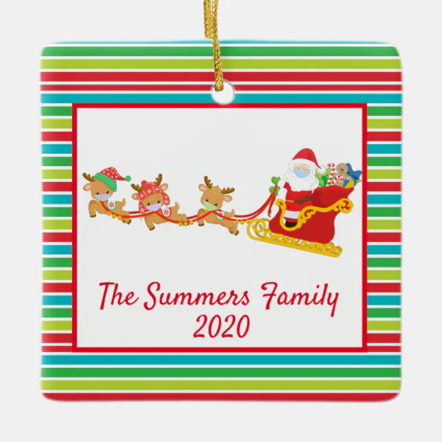 Christmas Face Mask Santa and Reindeer 2020 Ceramic Ornament | Zazzle