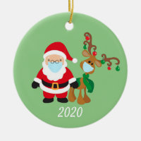 Christmas Face Mask Santa and Reindeer 2020 Ceramic Ornament