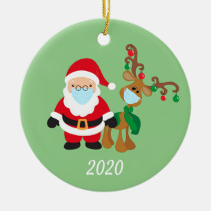 Christmas Face Mask Santa and Reindeer 2020 Name Ceramic Ornament