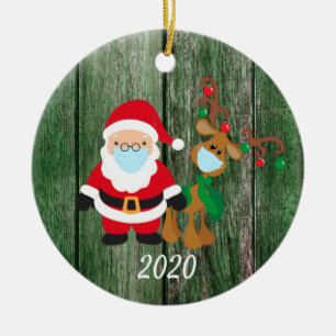 Christmas Face Mask Santa and Reindeer 2020 wood Ceramic Ornament
