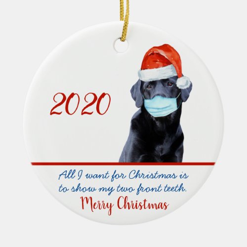 Christmas Face Mask Santa Dog 2020 Pandemic Ceramic Ornament