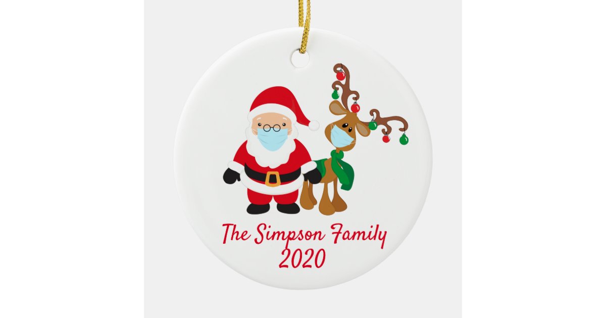 Christmas Face Mask Santa Reindeer 2020 Custom Ceramic Ornament Zazzle Com