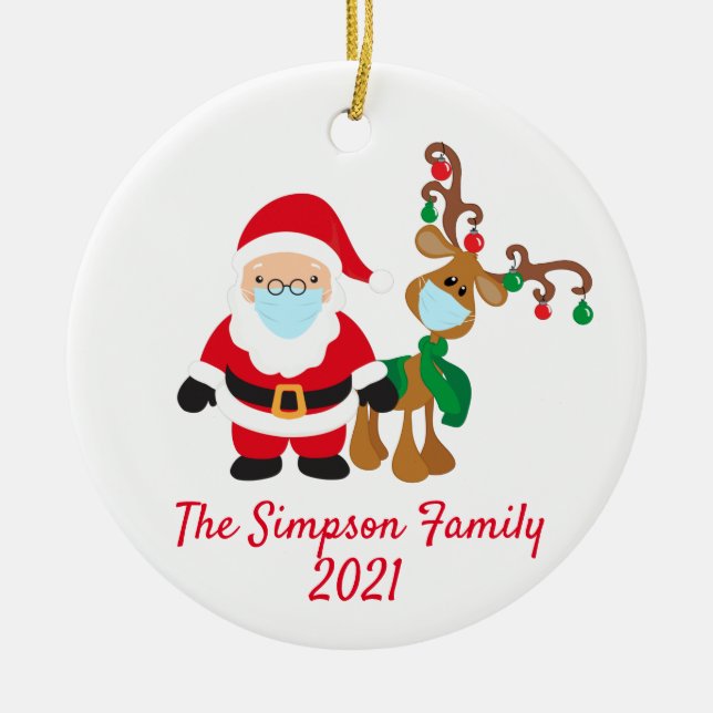 Christmas Face Mask Santa Reindeer 2021 Custom Ceramic Ornament (Front)