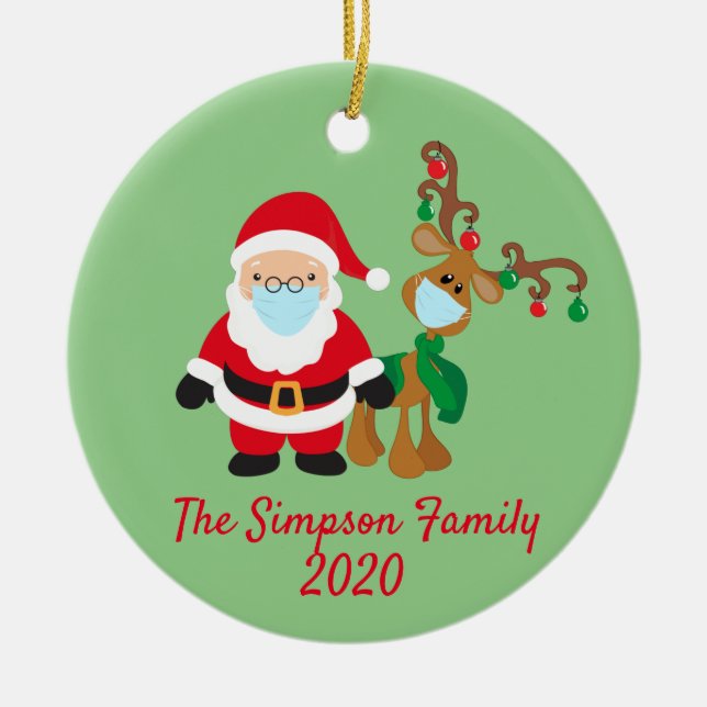 Christmas Face Mask Santa Reindeer Ceramic Ornament (Front)