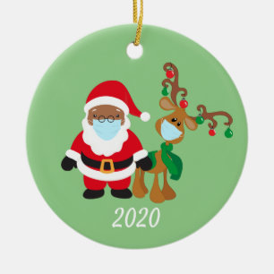 Christmas Face Mask Santa Reindeer Ethnic 2020 Ceramic Ornament