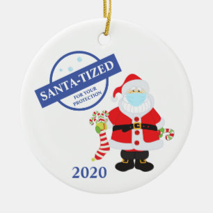 Christmas Face Mask Santa Santa-tized Funny Ceramic Ornament