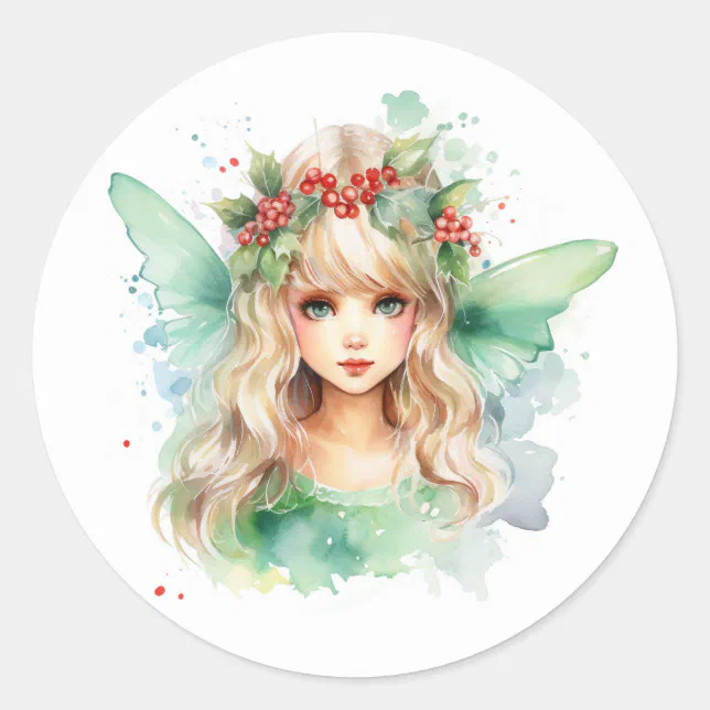 Christmas fairy classic round sticker | Zazzle