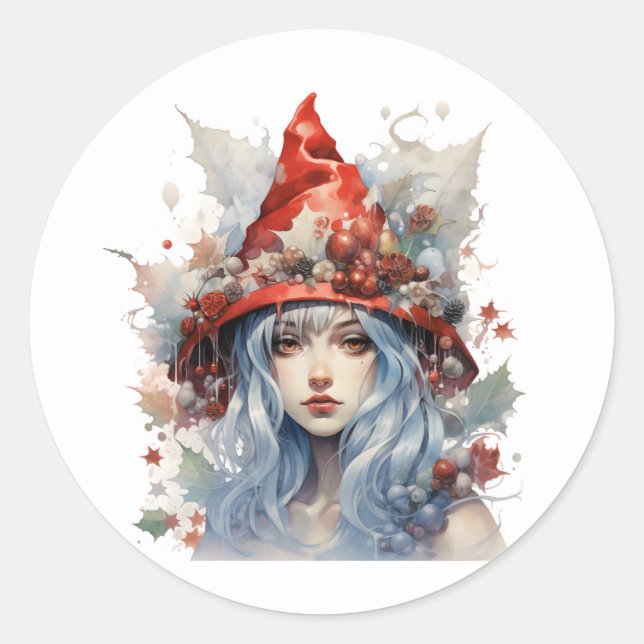 Christmas fairy classic round sticker (Front)