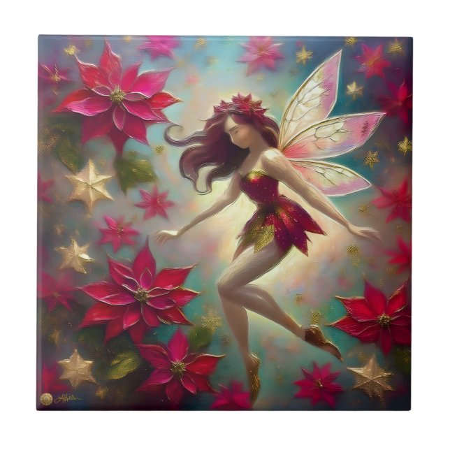 Christmas Fairy Collection - Auburn Hair Ceramic Tile (Front)