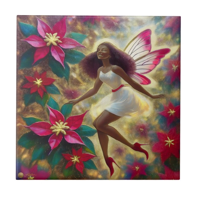 Christmas Fairy Collection - Auburn Natural Hair Ceramic Tile (Front)
