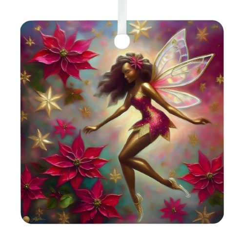 Christmas Fairy Collection - Brown Natural Hair Metal Ornament