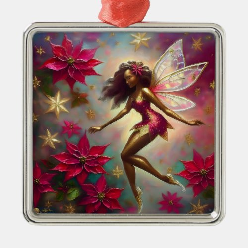 Christmas Fairy Collection _ Brown Natural Hair Metal Ornament