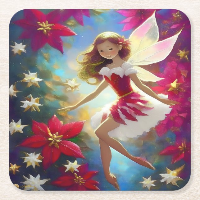 Christmas Fairy Collection - Copper Ginger Hair Square Paper Coaster (Front)