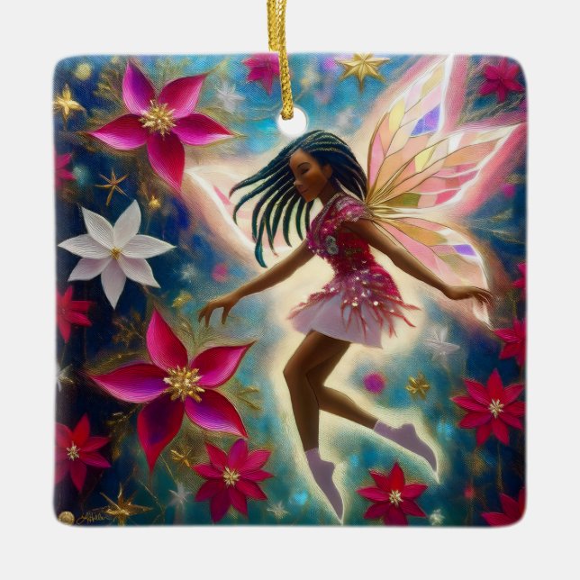 Christmas Fairy Collection - Cornrows Braids Hair Ceramic Ornament (Front)