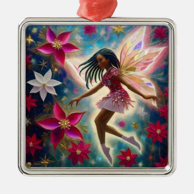 Christmas Fairy Collection - Cornrows Braids Hair Metal Ornament (Front)