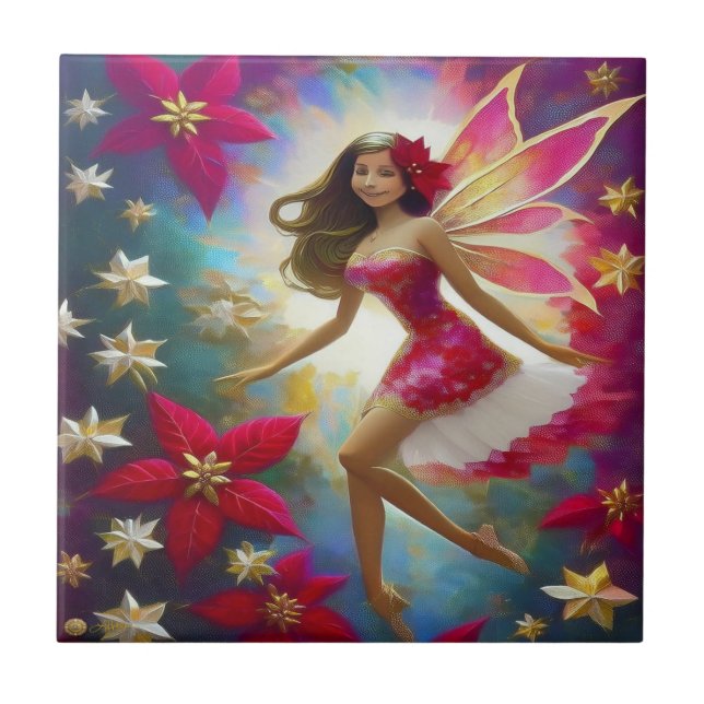 Christmas Fairy Collection - Light Brown Hair Ceramic Tile (Front)