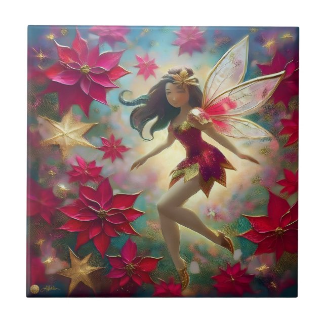 Christmas Fairy Collection - Medium Brown Hair Ceramic Tile (Front)
