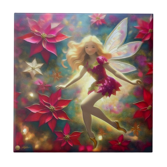 Christmas Fairy Collection - Pale Gold Blonde Hair Ceramic Tile (Front)